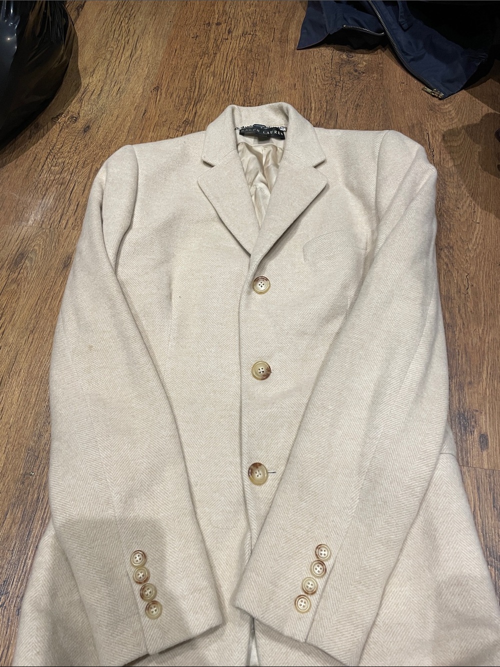 Ralph Lauren Cream Wool Blend Coat with Chain Hanger